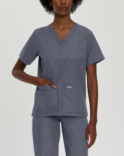 Essentials 8219 Women's 4 Pocket V Neck Scrub Top Steel Grey Image