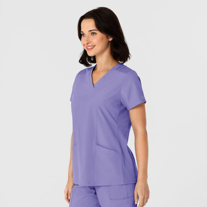 W123 6145 Flex-n-Reach Side Panel V-Neck Scrub Top Iris Purple Model Image Right Side | Wink