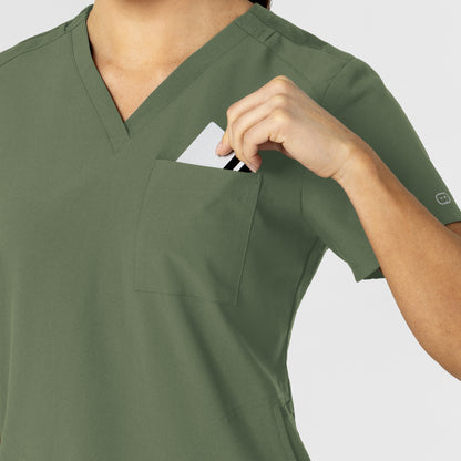 W123 6045 Flex-n-Reach V-Neck Scrub Top Olive Model Image Alternate | Wink