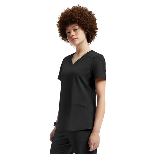 VIBE WT121 Women's 3 Pocket V Neck Scrub Top Black Image