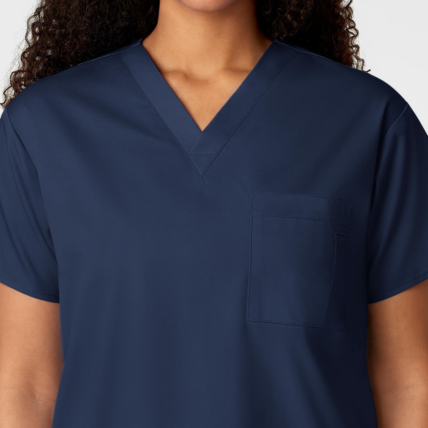 WonderWORK 100 Unisex V-Neck Scrub Top Navy Model Image Alternate | Wink