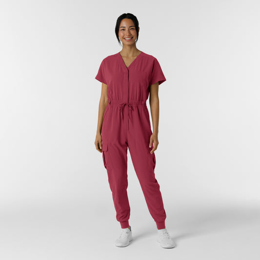 RENEW 3234 Women's Cargo Jogger Scrub Jumpsuit Ruby