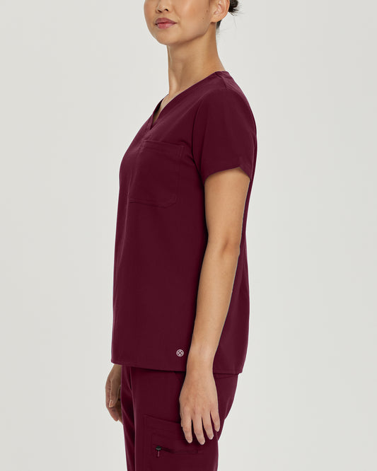 V-Tess 794 Women's 1 Pocket V Neck Scrub Top Wine Image