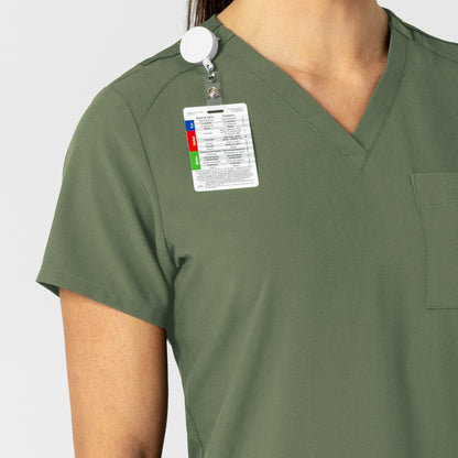 W123 6045 Flex-n-Reach V-Neck Scrub Top Olive Model Image Left Side | Wink