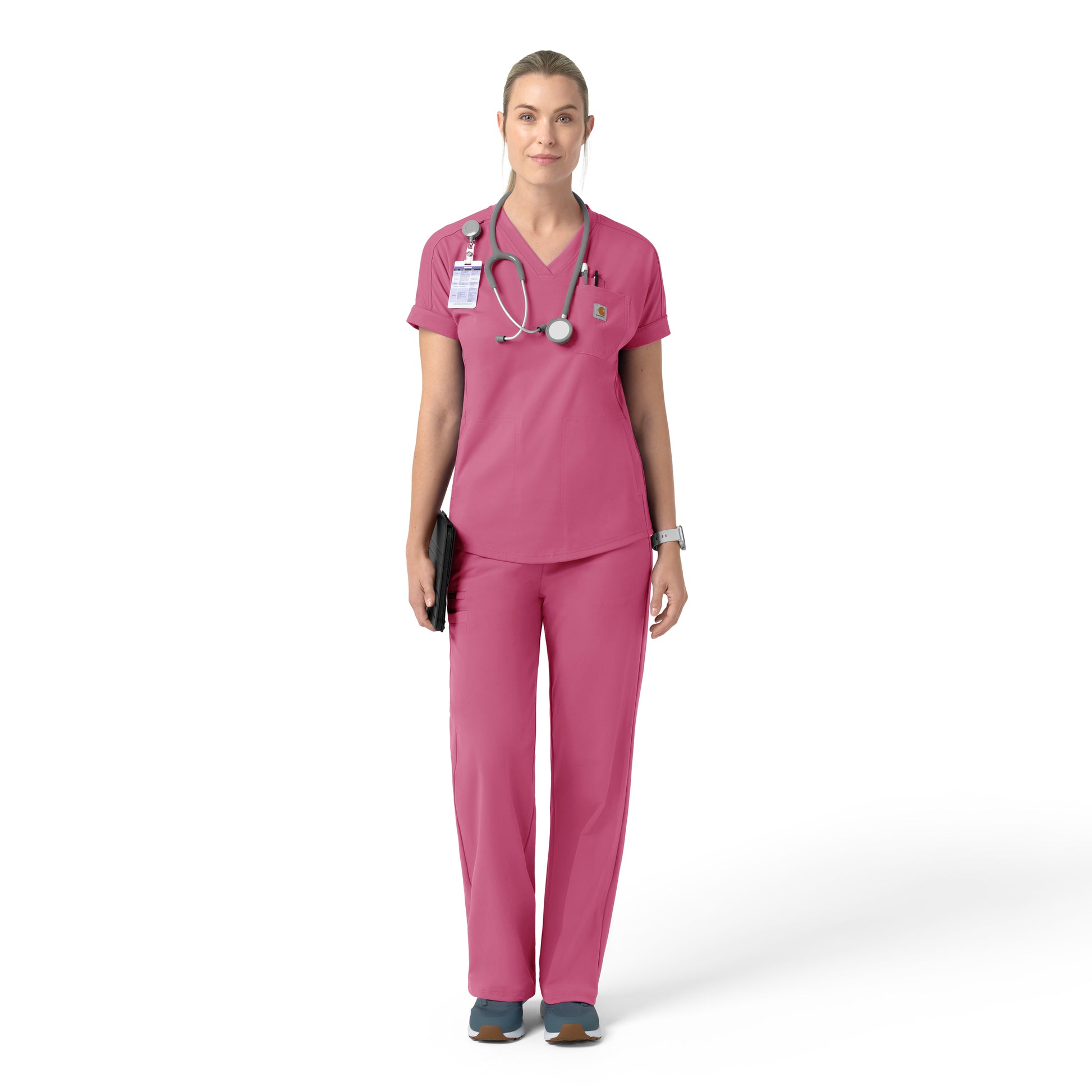Force Cross-Flex C13190 Knit Women's V-Neck Scrub Top Electric Fuschia