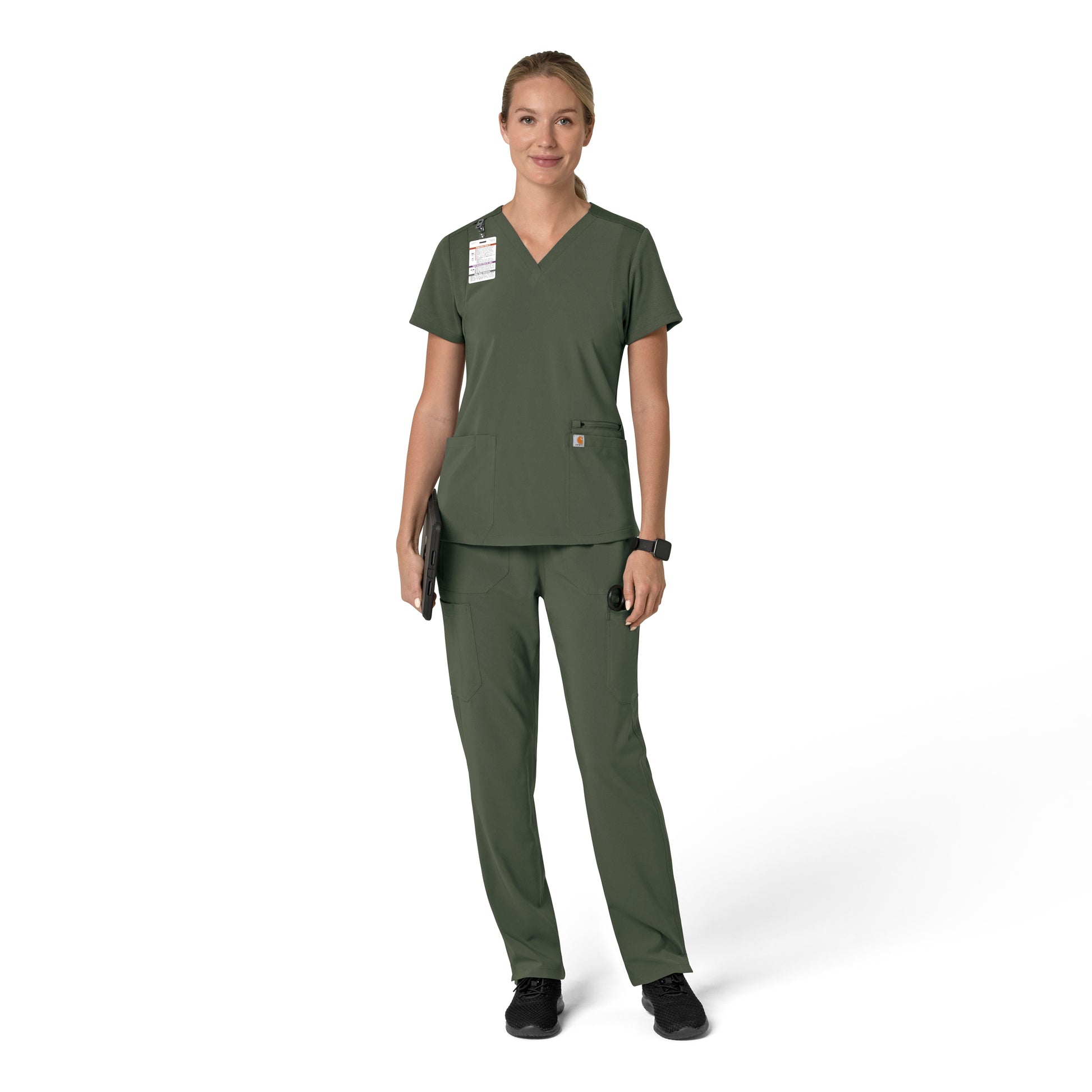 Force Cross-Flex C13210 Women's Flex Panel V-Neck Scrub Top Olive