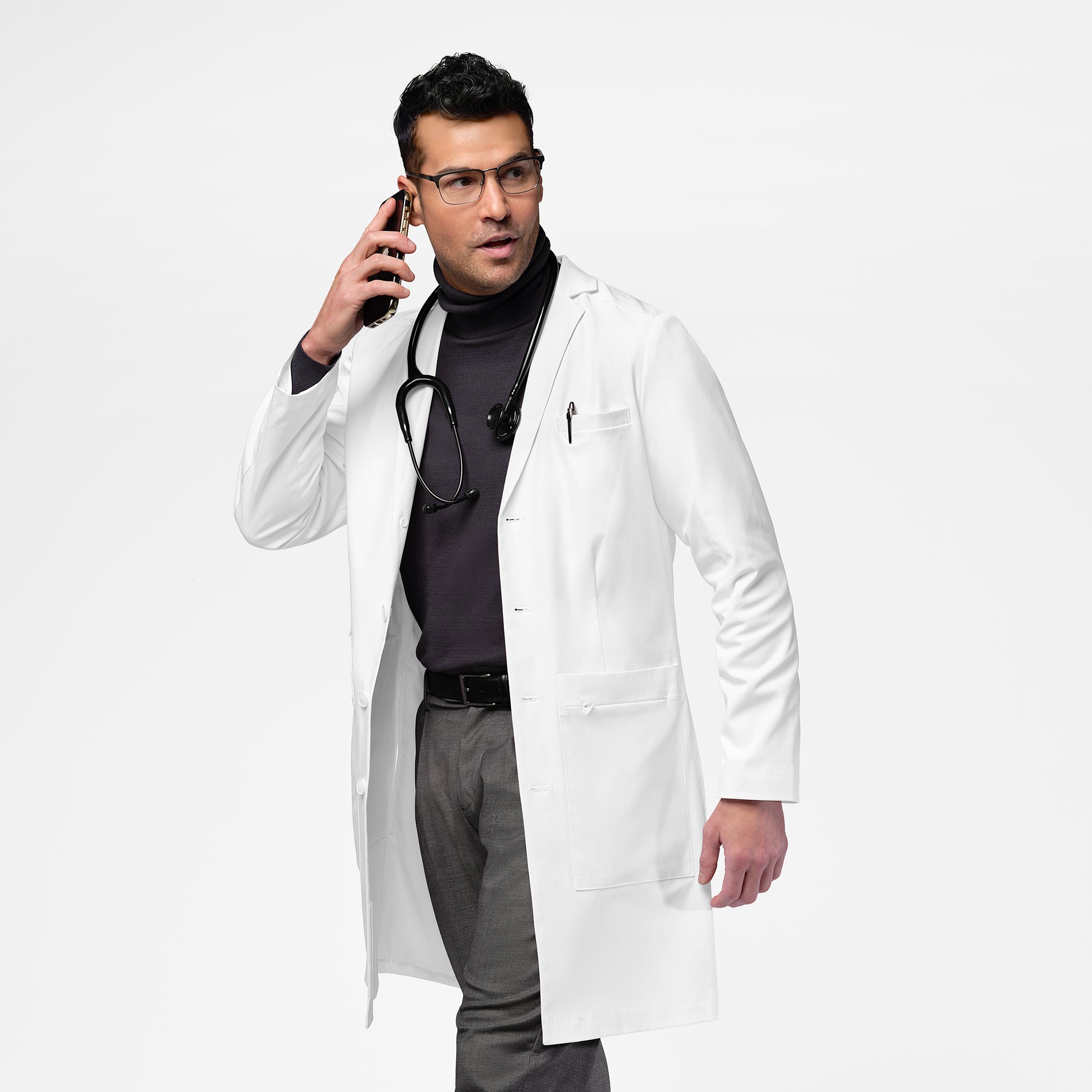 Slate 7372 Men's 38 Inch Doctors Coat White Model Image Left Side | Wink