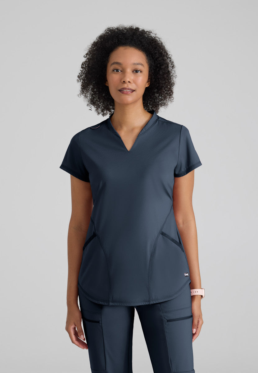 Greys Anatomy Knits GRST249 Define Knit Scrub Top Steel