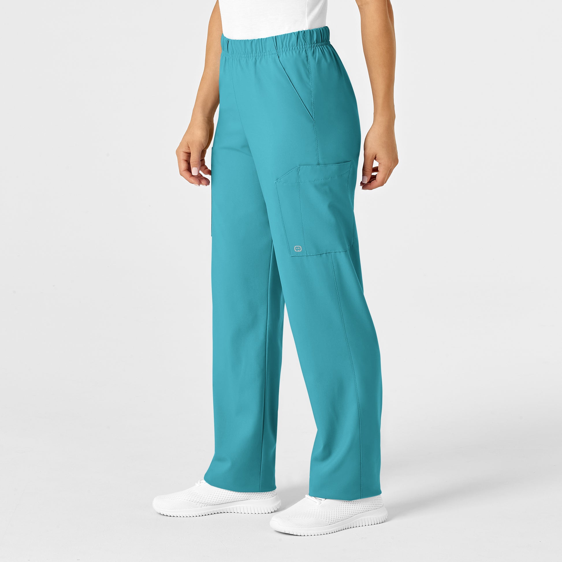 W123 5855 Unisex Multi-Cargo Scrub Pants Teal Blue Model Image Right Side | Wink