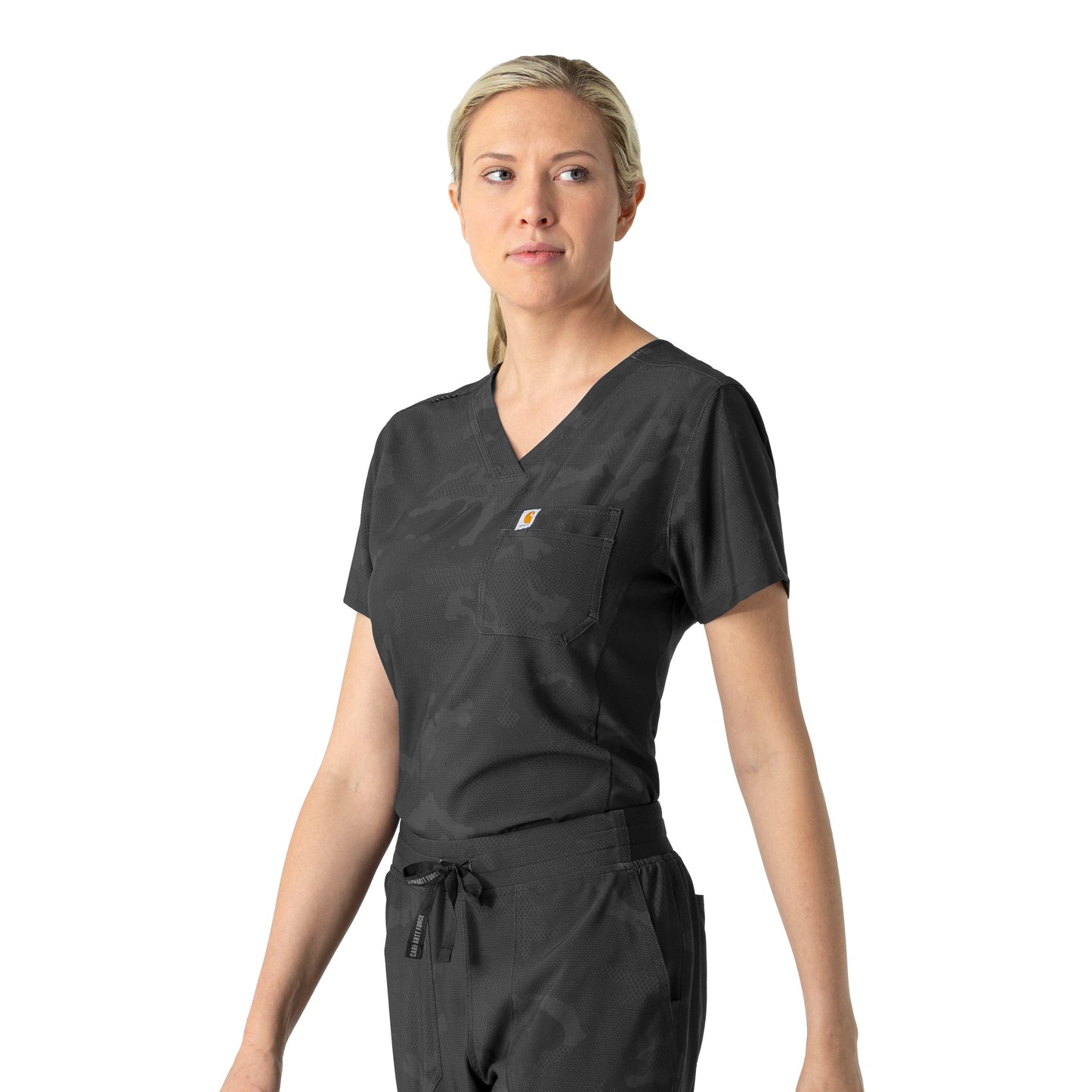 Carhartt Prints C13024 Women's Tuck-In Print Scrub Top Caring Camo Black