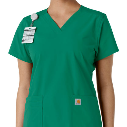 Force Essentials C12313 V-Neck Knit Panel Scrub Top Hunter Model Image Alternate | Carhartt