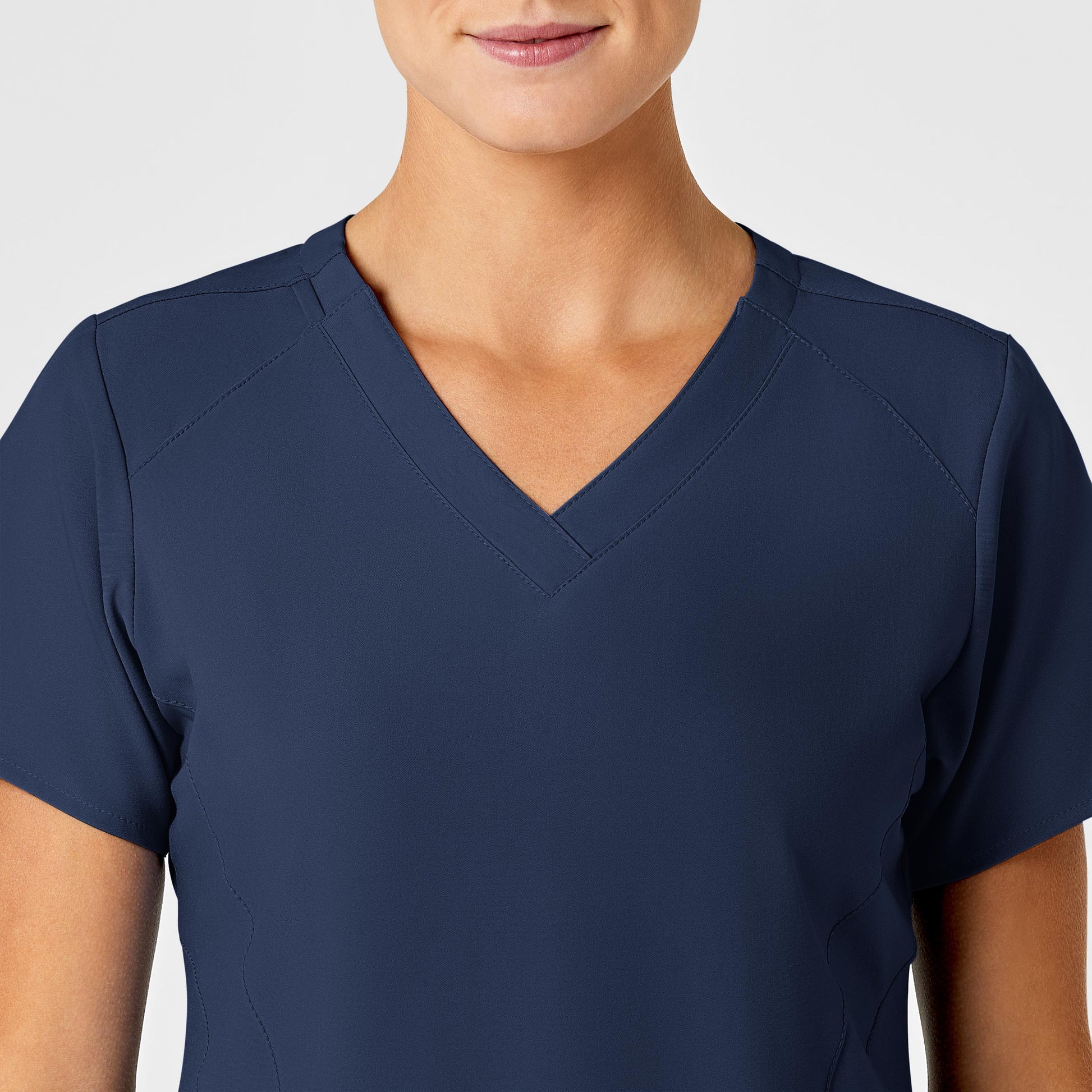 W123 6155 Stylized V-Neck Scrub Top Navy Model Image Left Side | Wink