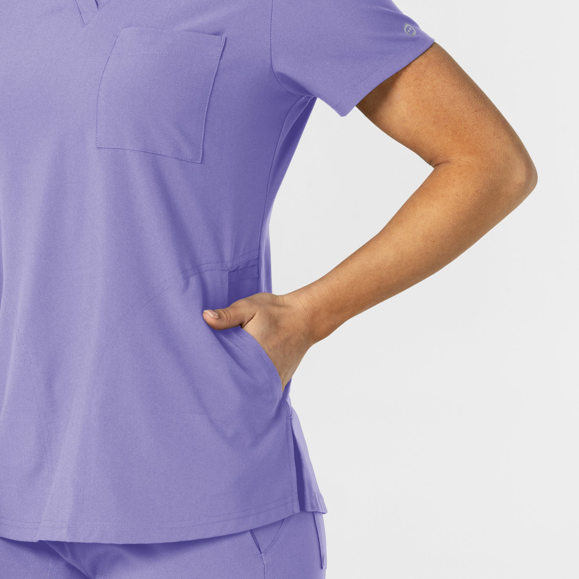 W123 6045 Flex-n-Reach V-Neck Scrub Top Iris Purple Model Image Alternate | Wink