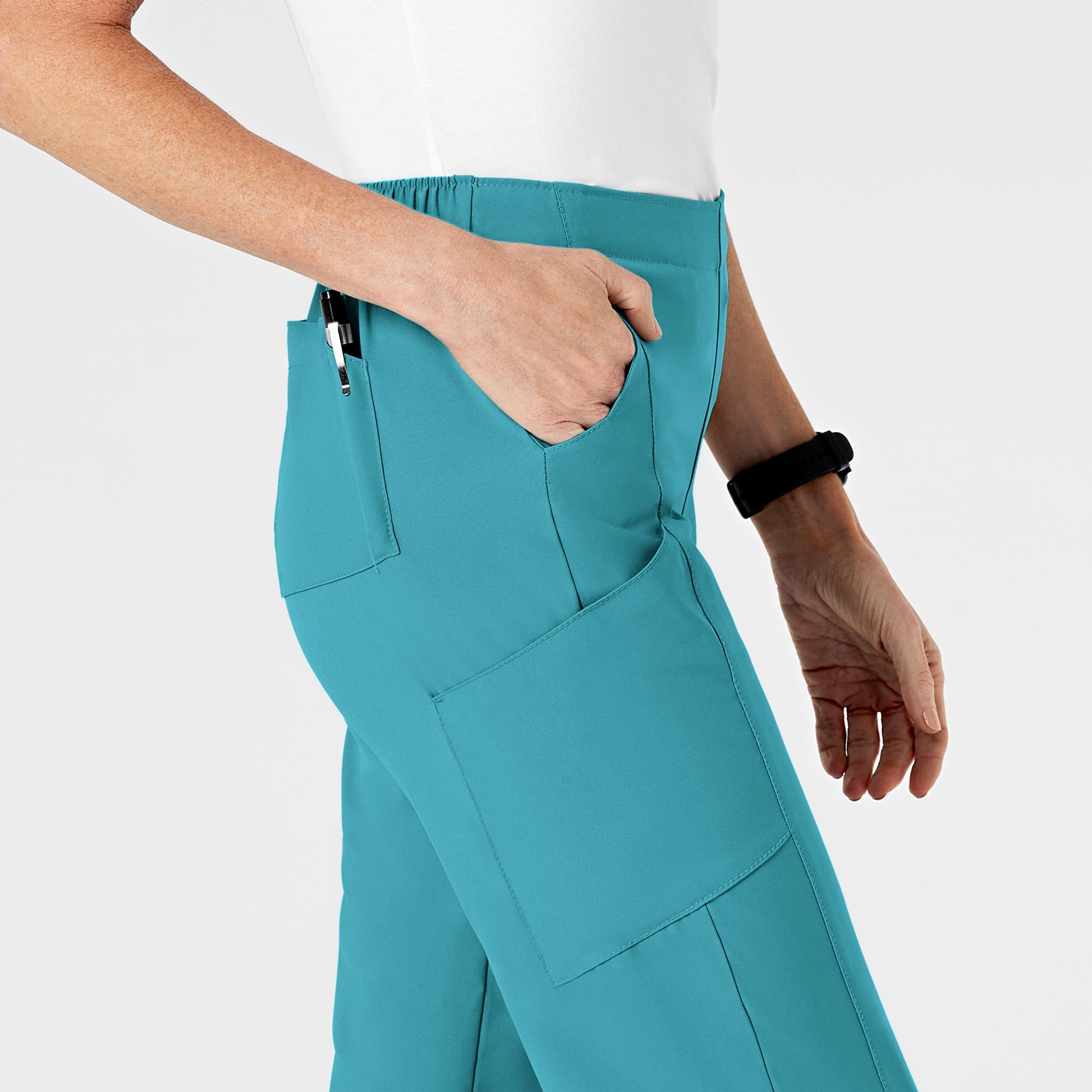 W123 5155 Flat Front Cargo Scrub Pants Teal Blue Model Image Alternate | Wink