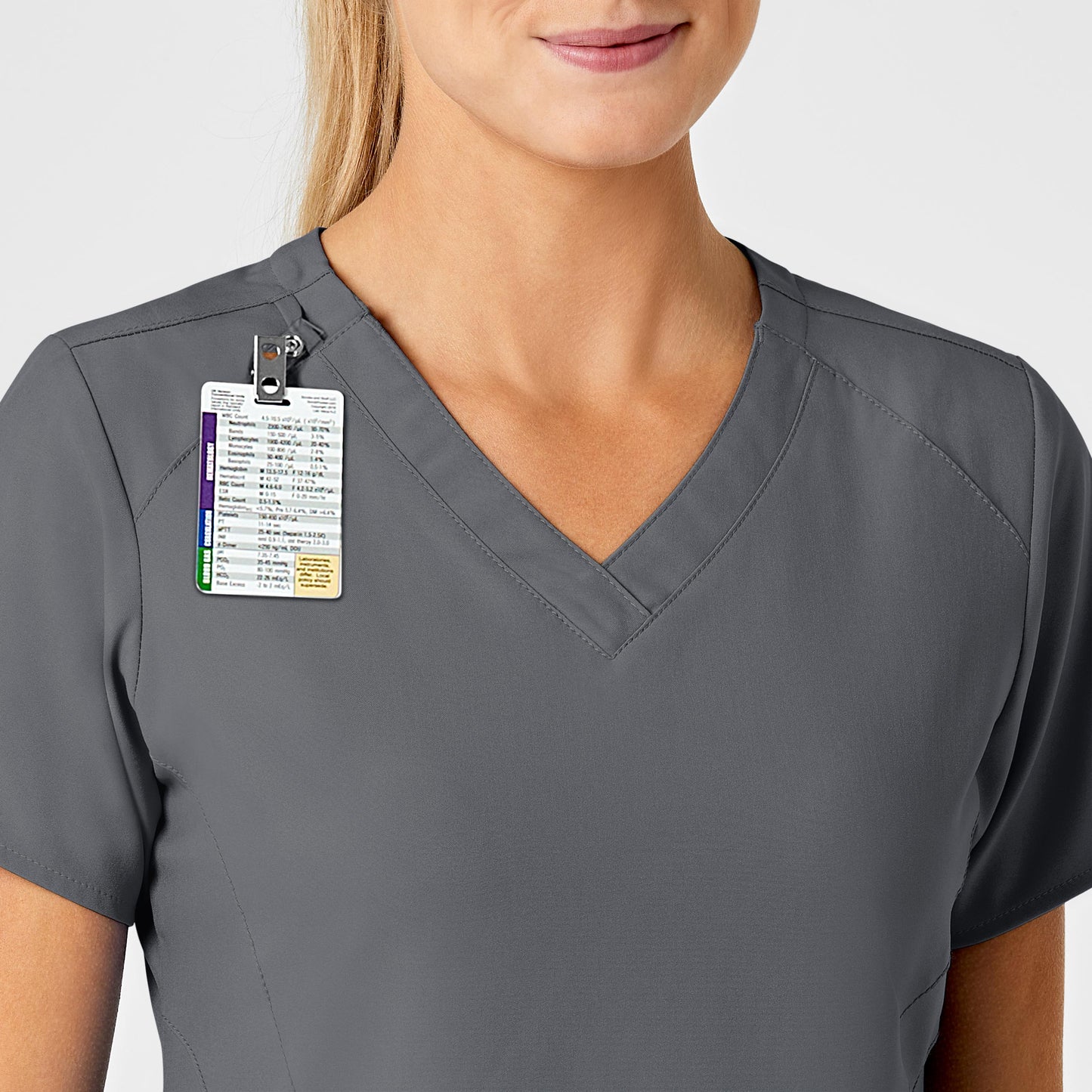 W123 6155 Stylized V-Neck Scrub Top Pewter Model Image Alternate | Wink