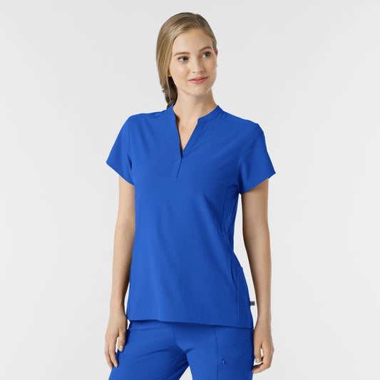 RENEW 6734 Mandarin Collar Scrub Top Royal Model Image Right Side | Wink