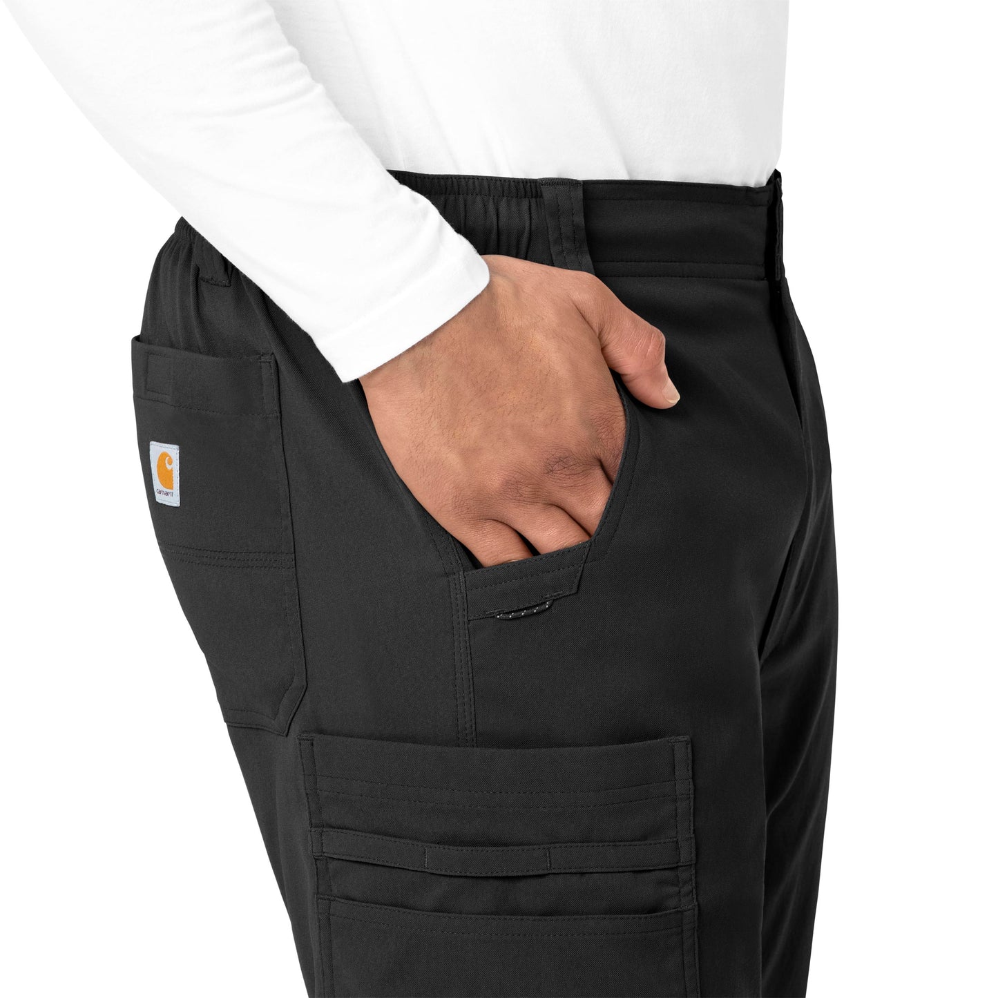 Rugged Flex Peak C55037 Men's Straight Leg Cargo Scrub Pant Black Model Image Alternate | Carhartt