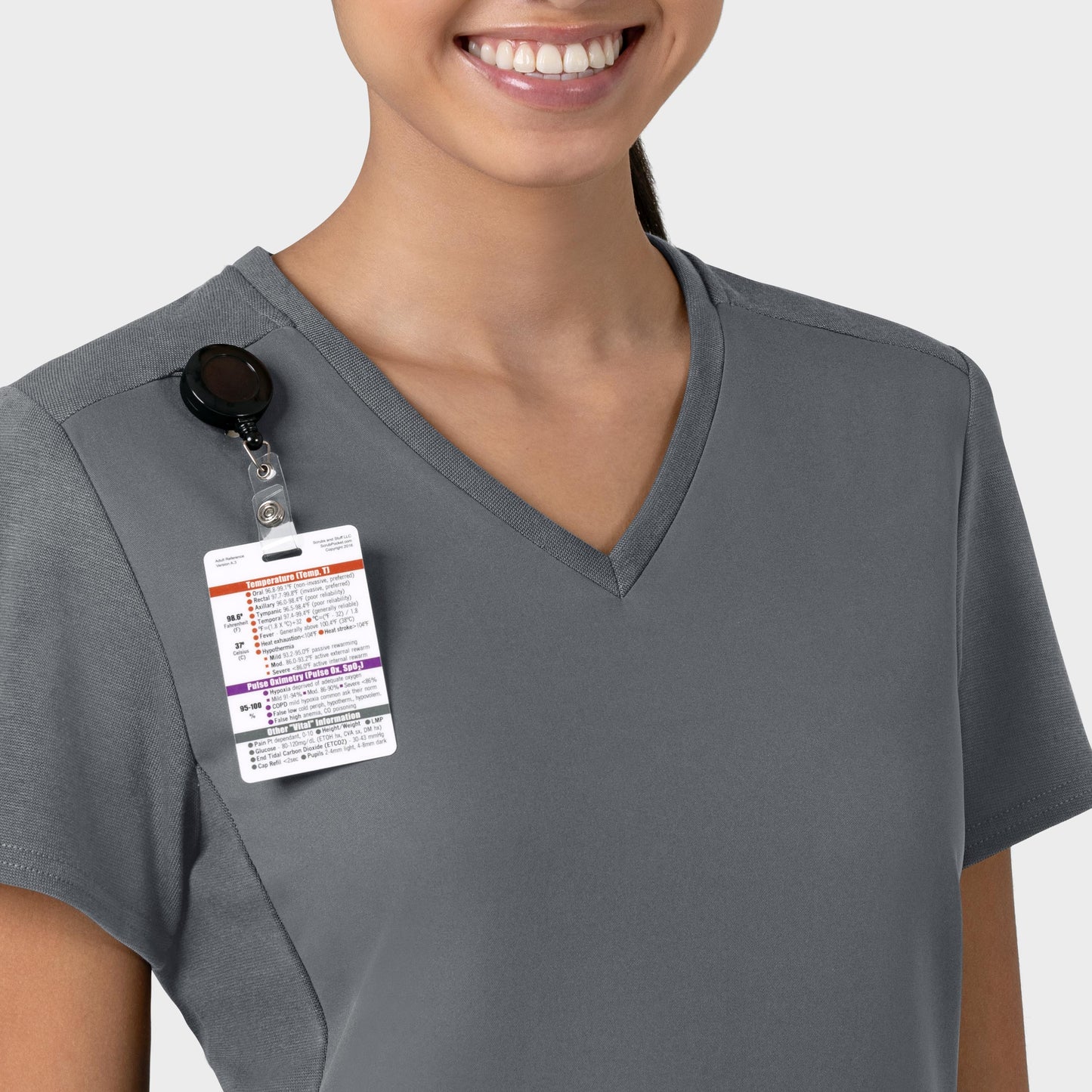 Thrive 6522 Flex-n-Reach V-Neck Scrub Top Pewter Model Image Left Side | Wink