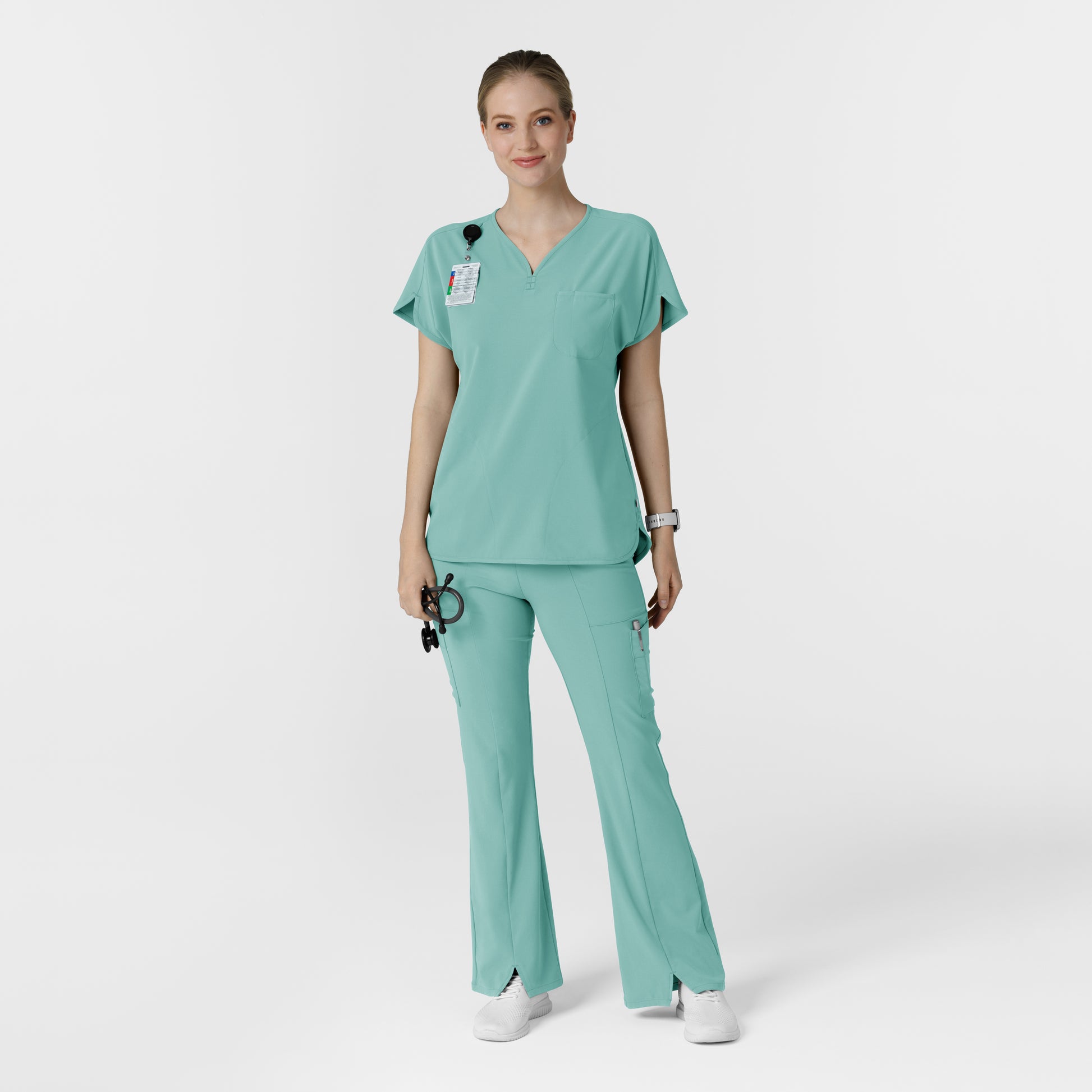 RENEW 5534 Cargo Flare Scrub Pants Turquoise Model Image Alternate | Wink