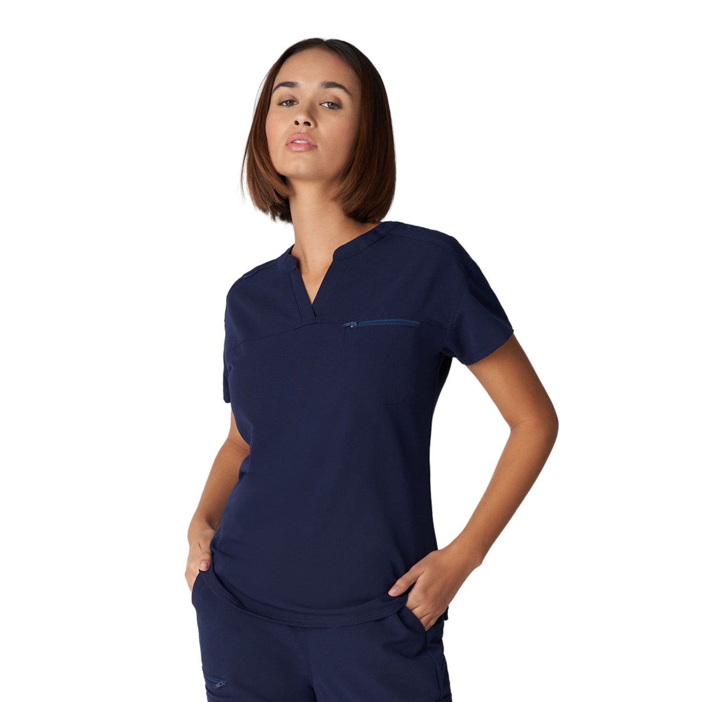 V-Tess WT114 Women's 1 Pocket V Neck Scrub Top Navy Image