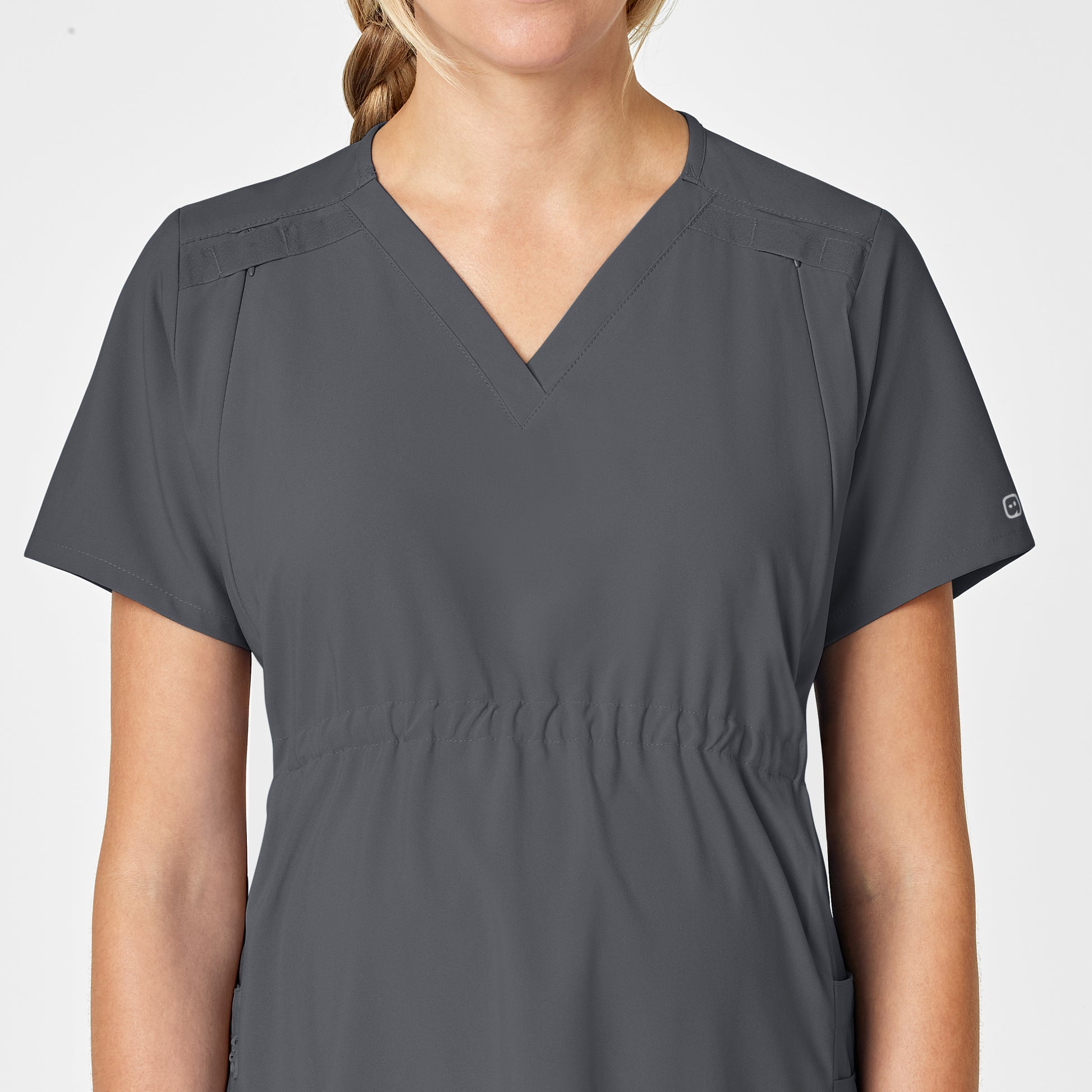 W123 4555 Maternity V-Neck Scrub Top Pewter Model Image Alternate | Wink