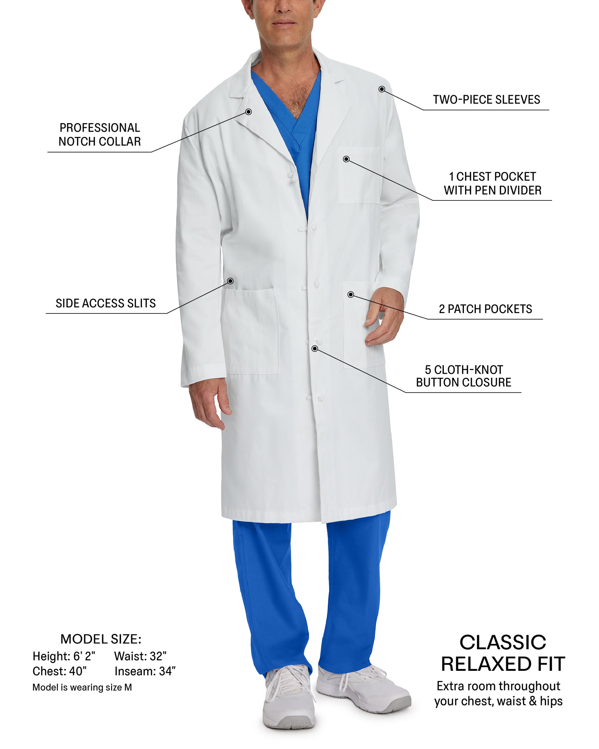 Essential Lab Coats 3138 Men's 3 Pocket Full Length White Coat White Image