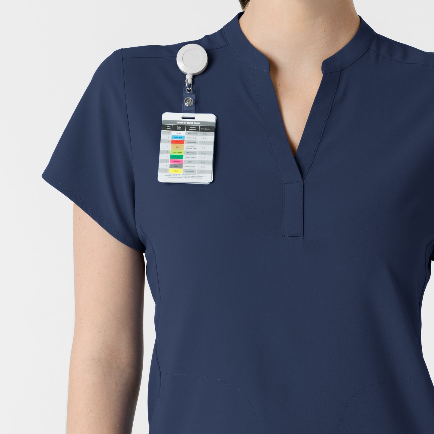 RENEW 6734 Mandarin Collar Scrub Top Navy Model Image Alternate | Wink