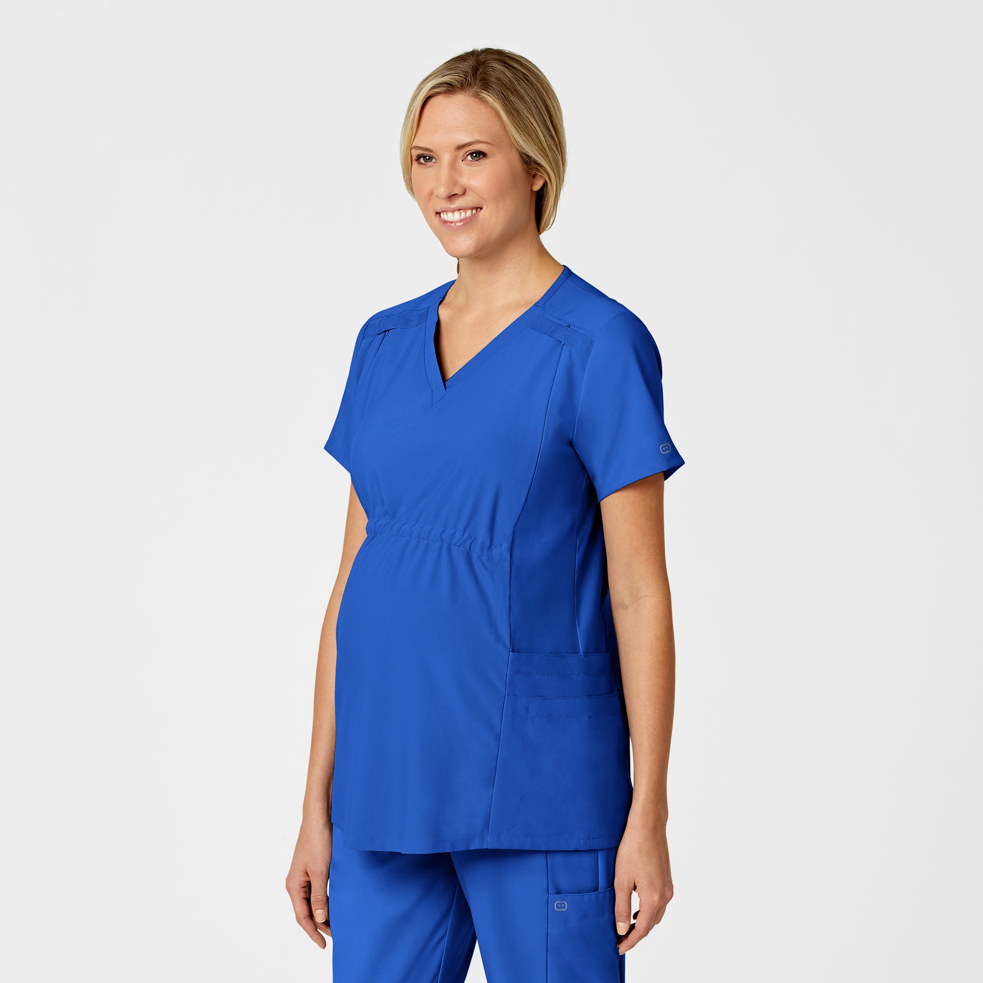 W123 4555 Maternity V-Neck Scrub Top Royal Model Image Right Side | Wink