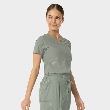 Kinetic 1016 Celine Tuck Band V-Neck Scrub Top Camp Green