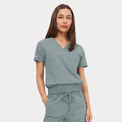 Quantum 1018 Luna Tuck Band V-Neck Scrub Top Camp Green