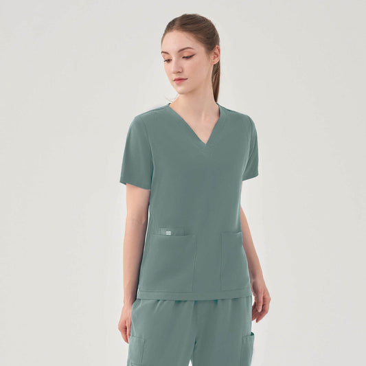 Quantum 1028 Aurora Five Pocket V-Neck Scrub Top Camp Green