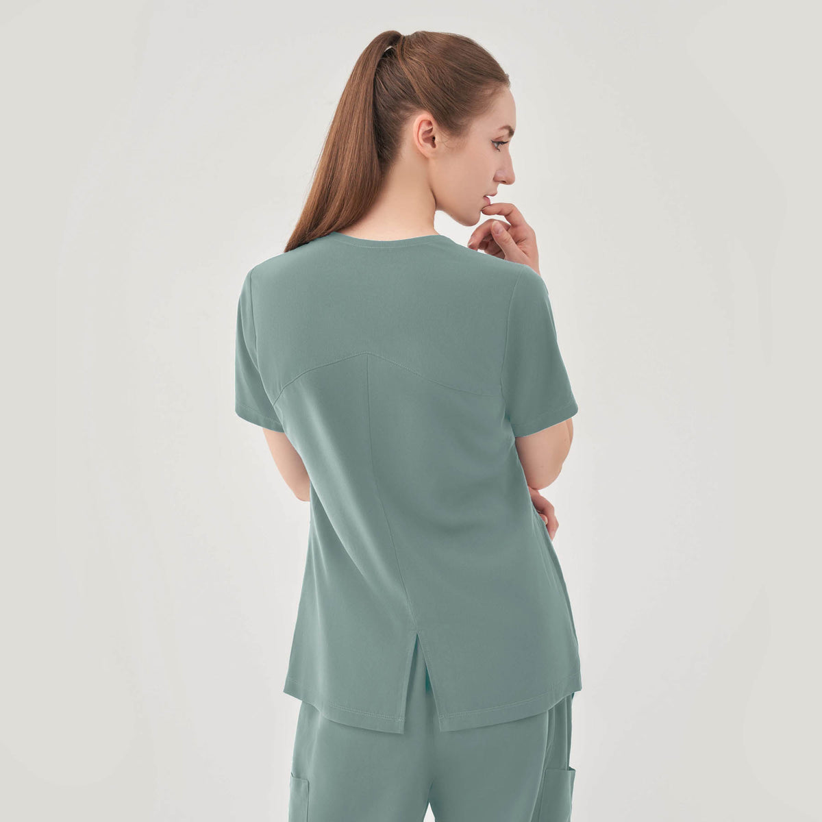 Quantum 1028 Aurora Five Pocket V-Neck Scrub Top Camp Green