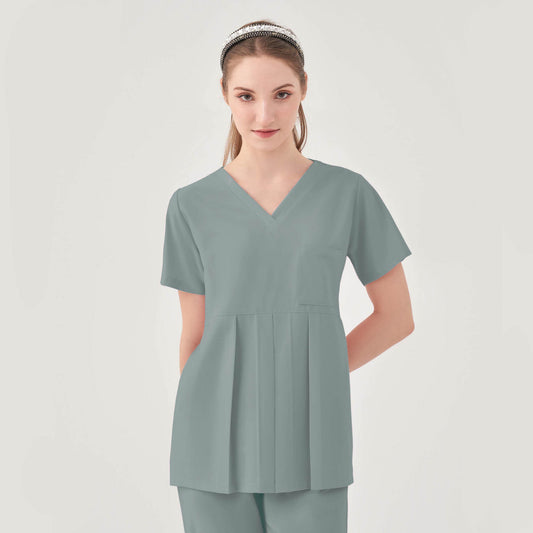 Quantum 1068 Aspen Peplum V-Neck Scrub Top Camp Green