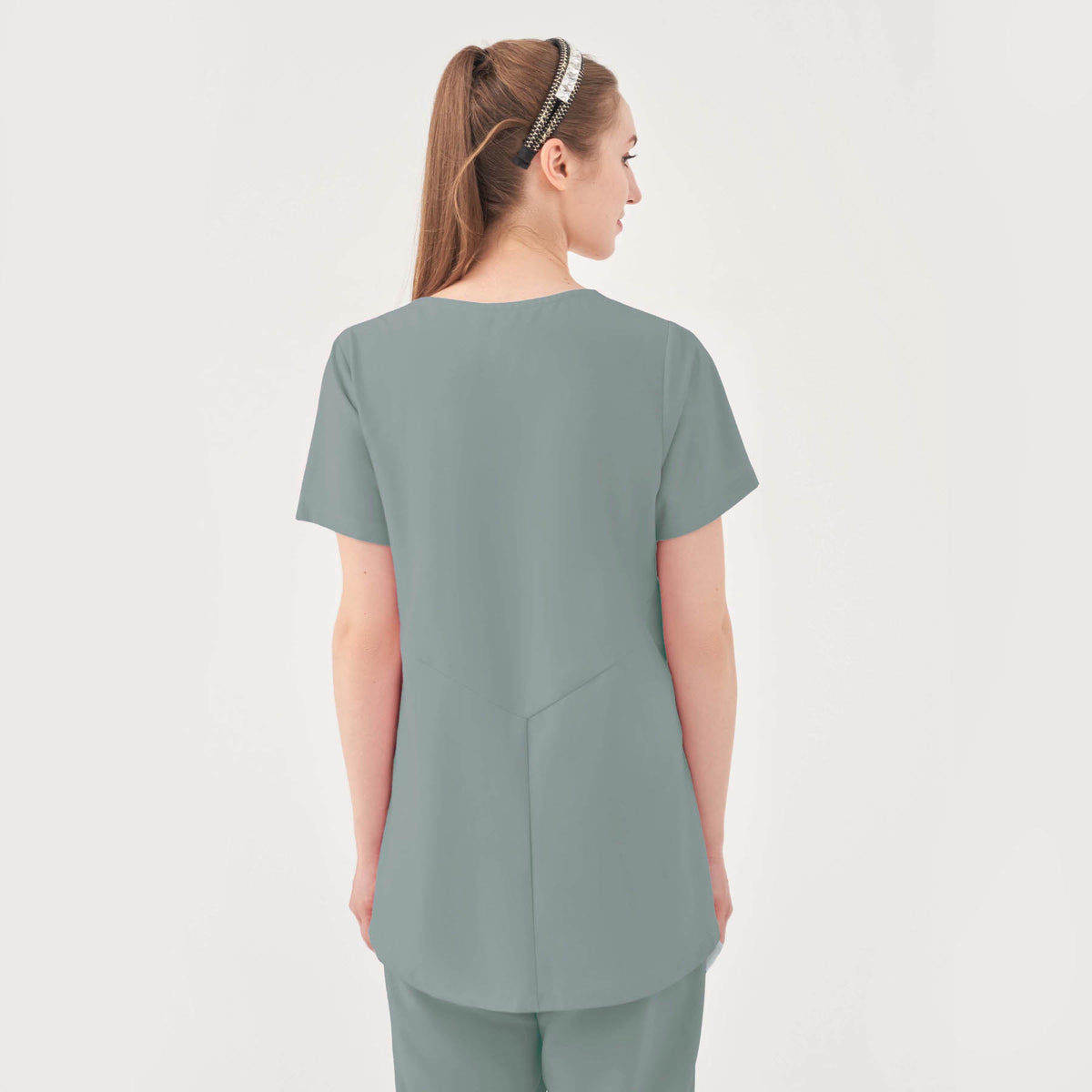 Quantum 1068 Aspen Peplum V-Neck Scrub Top Camp Green