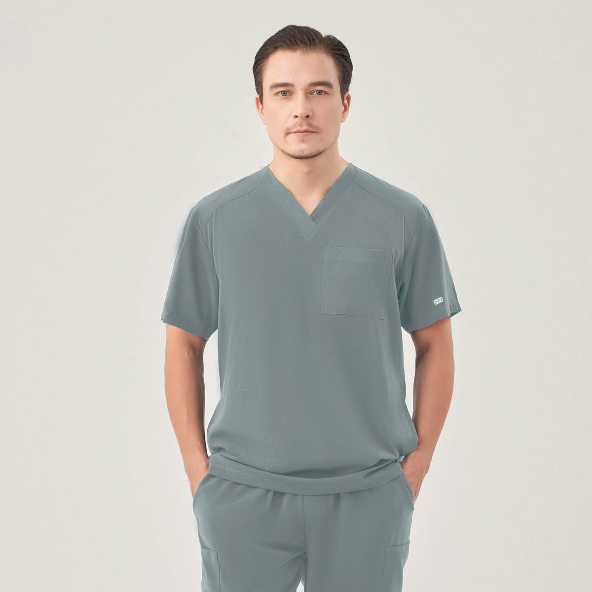 Quantum 1538 Ryder Men's 3 Pocket V-Neck Scrub Top Camp Green