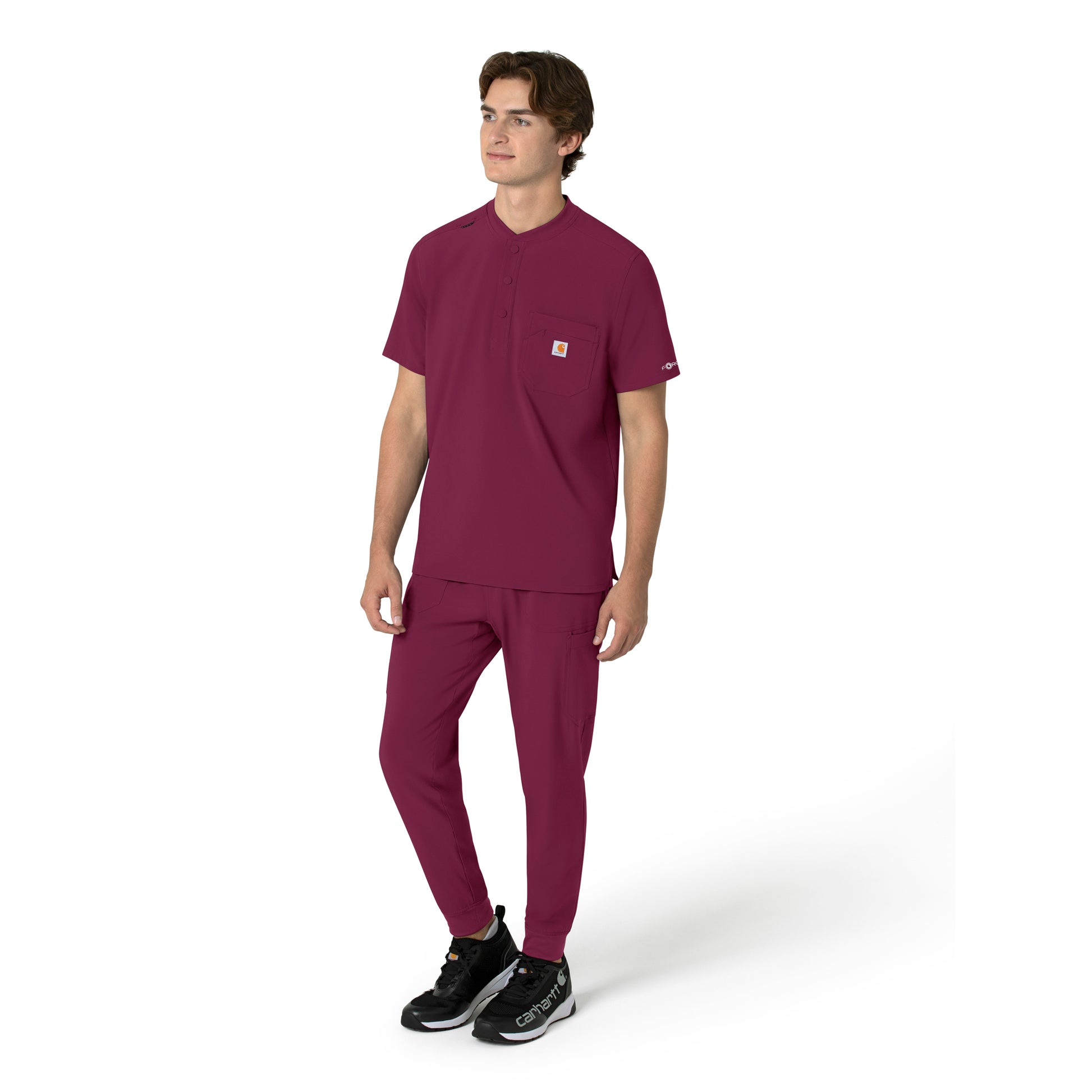 Force Cross-Flex C16310 Men's Henley Scrub Top Wine Model Image Right Side | Carhartt