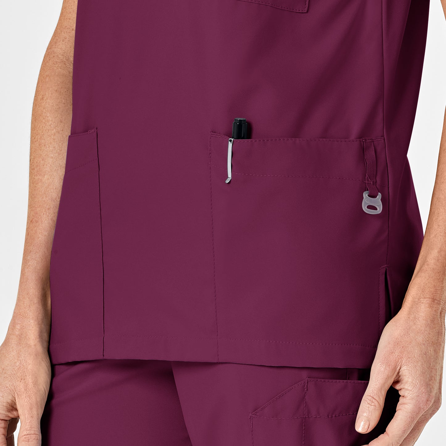 W123 6855 Unisex 4 Pocket Utility Scrub Top Wine Model Image Alternate | Wink