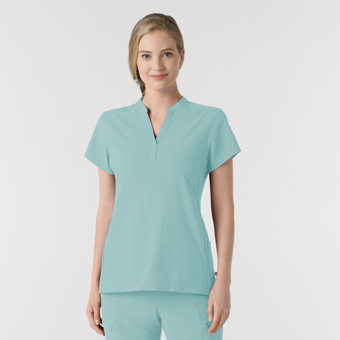 RENEW 6734 Women's Mandarin Collar Scrub Top Coastal Blue