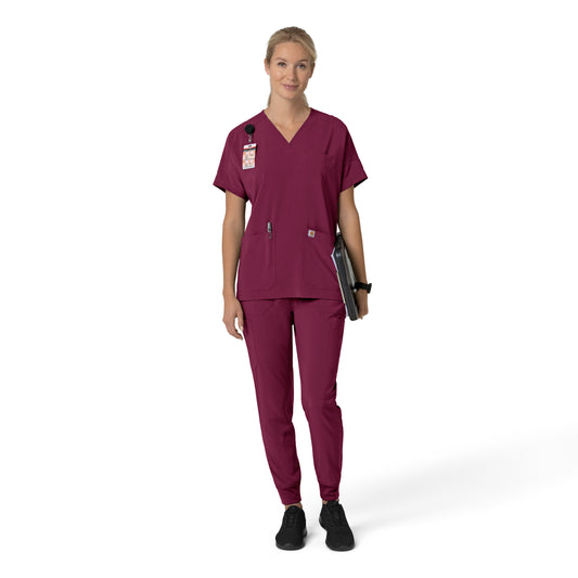 Force Cross-Flex C13110 Oversized V-Neck Scrub Top Wine Model Image Front | Carhartt