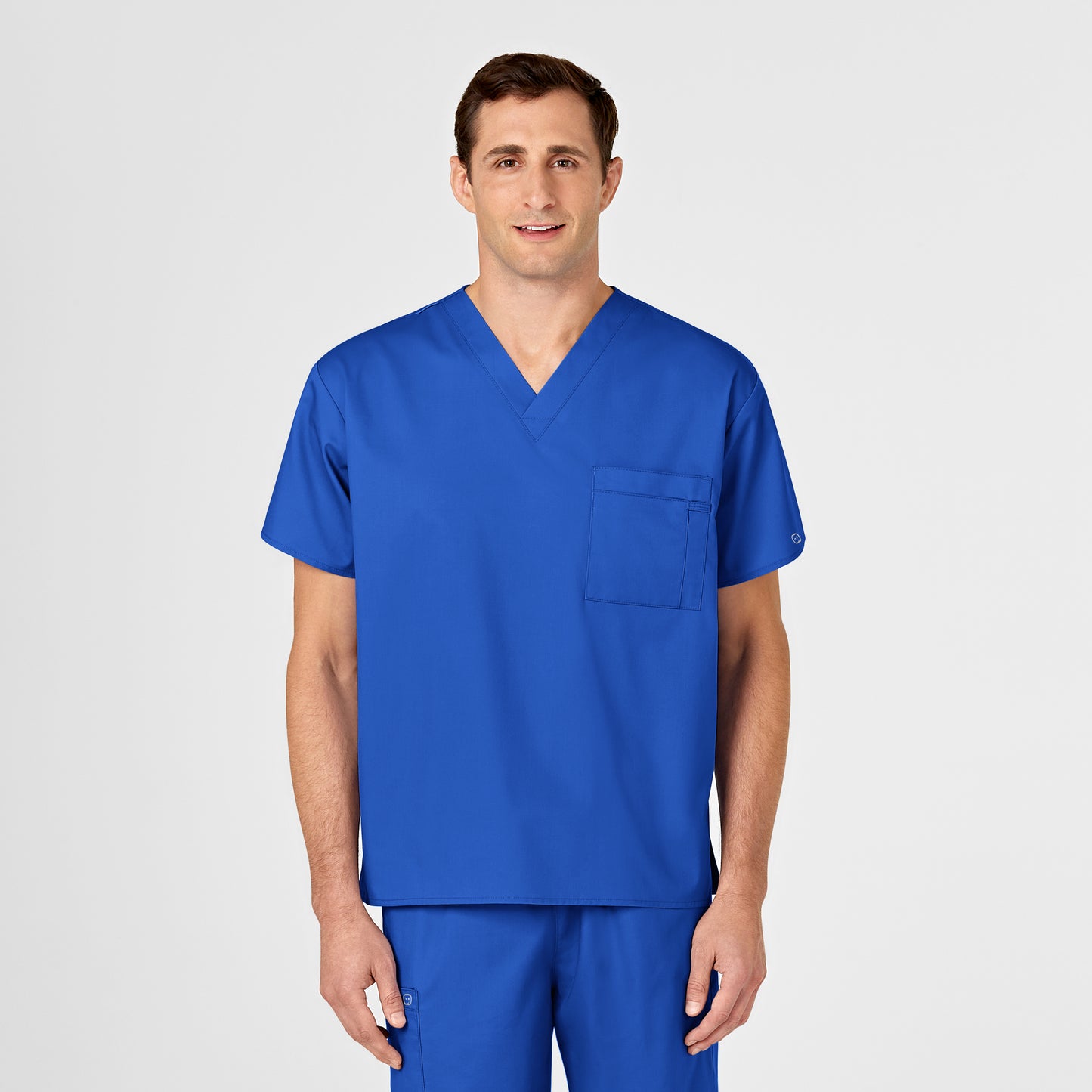 WonderWORK 100 Unisex V-Neck Scrub Top Royal Model Image Alternate | Wink