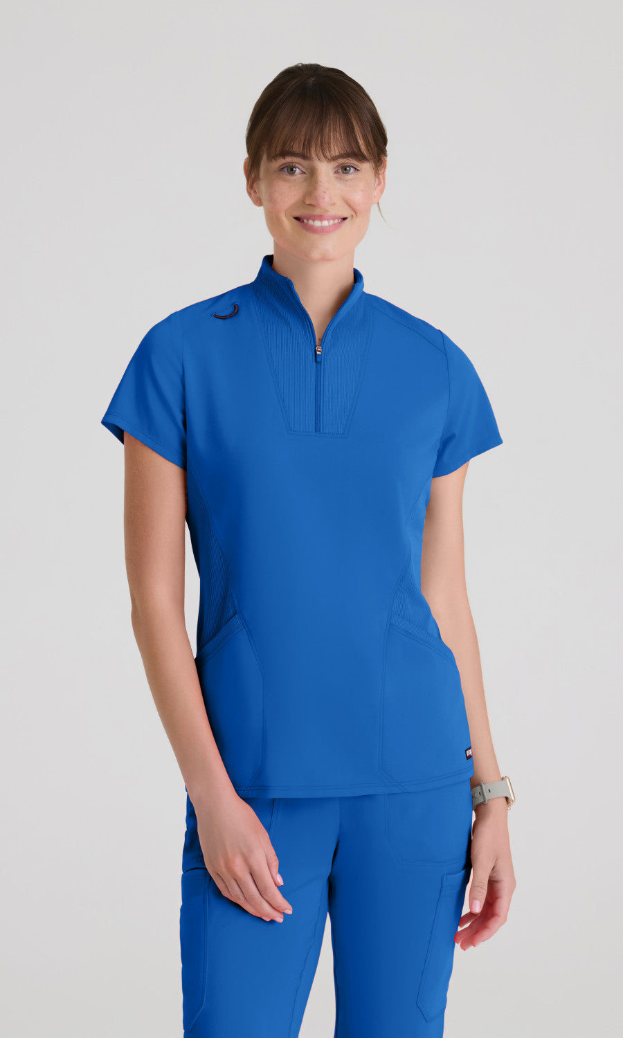 Greys Anatomy Spandex Stretch GRST292 Women's Kristi Top in New Royal by Barco Model Image Front