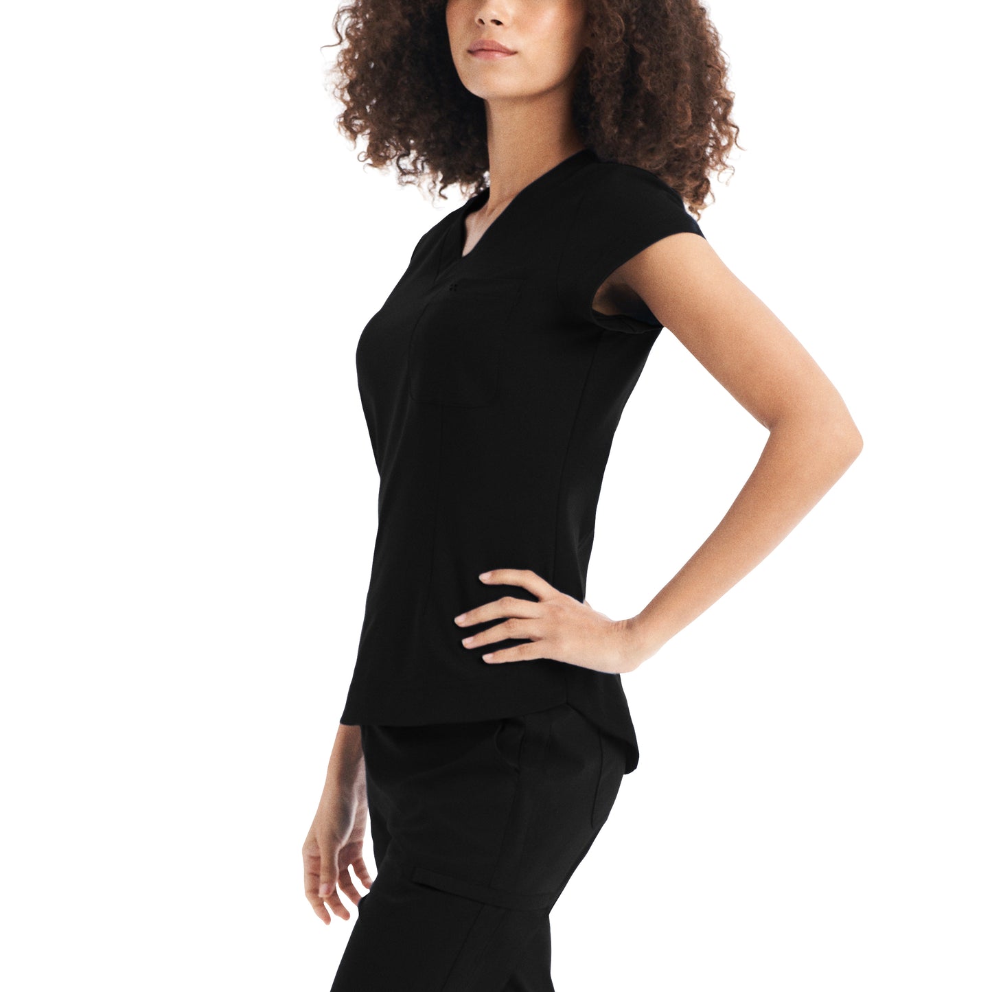 CRFT WT128 Women's 1 Pocket V Neck Scrub Top Black Image