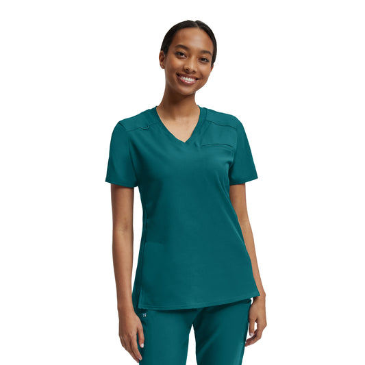 VIBE WT119 Women's 2 Pocket V Neck Scrub Top Caribbean Image