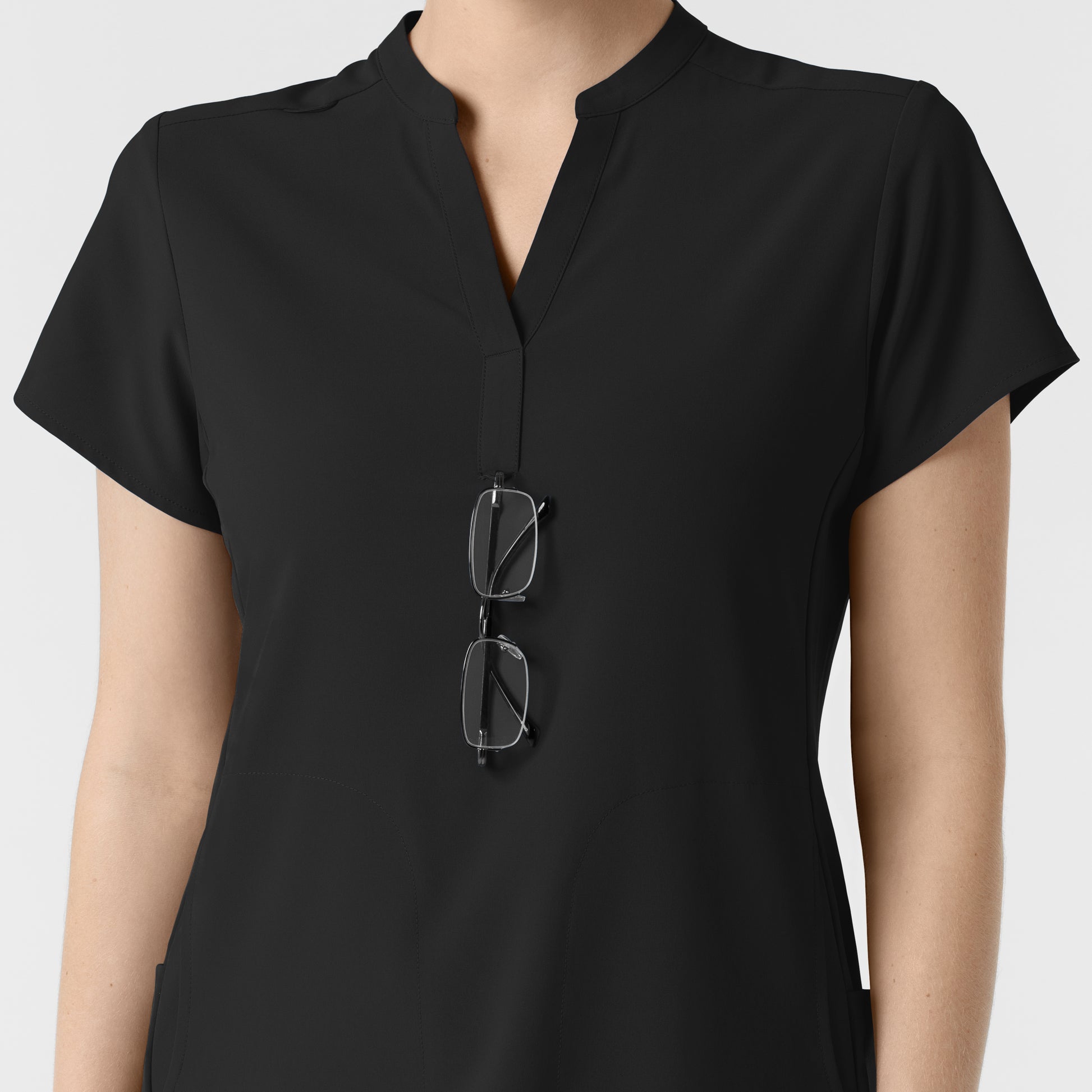 RENEW 6734 Mandarin Collar Scrub Top Black Model Image Alternate | Wink