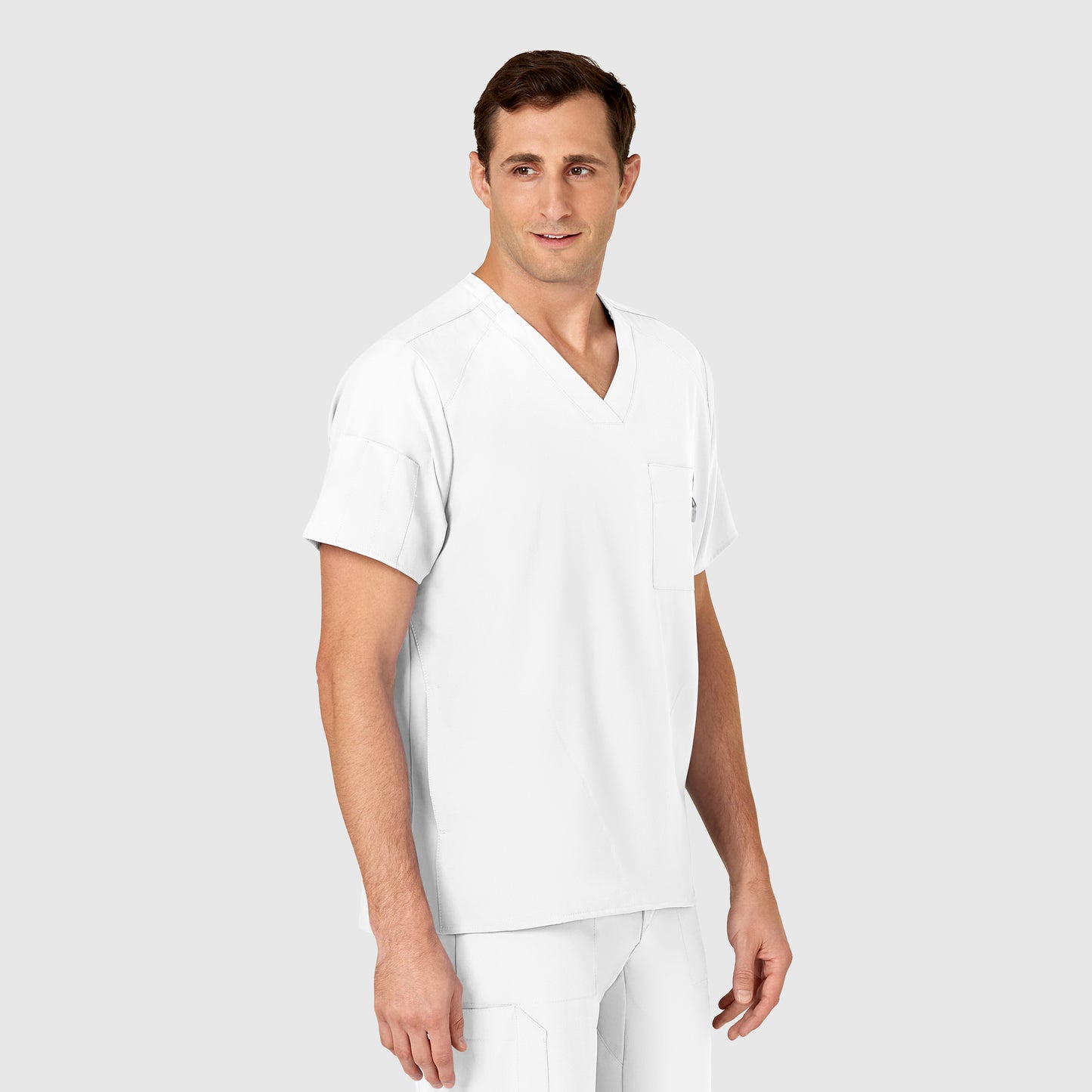 W123 6355 Men's V-Neck Scrub Top White Model Image Right Side | Wink