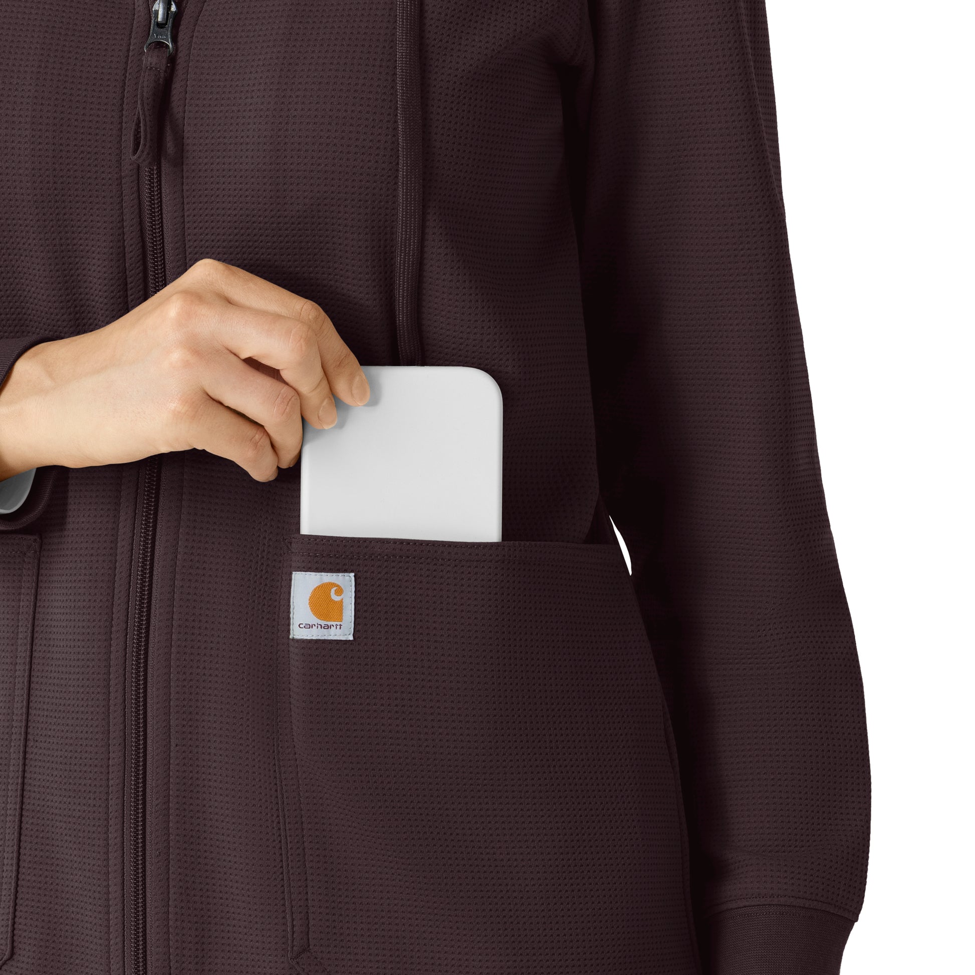 Layers C82008 Women's Full Zip Waffle Hoodie Dark Sepia