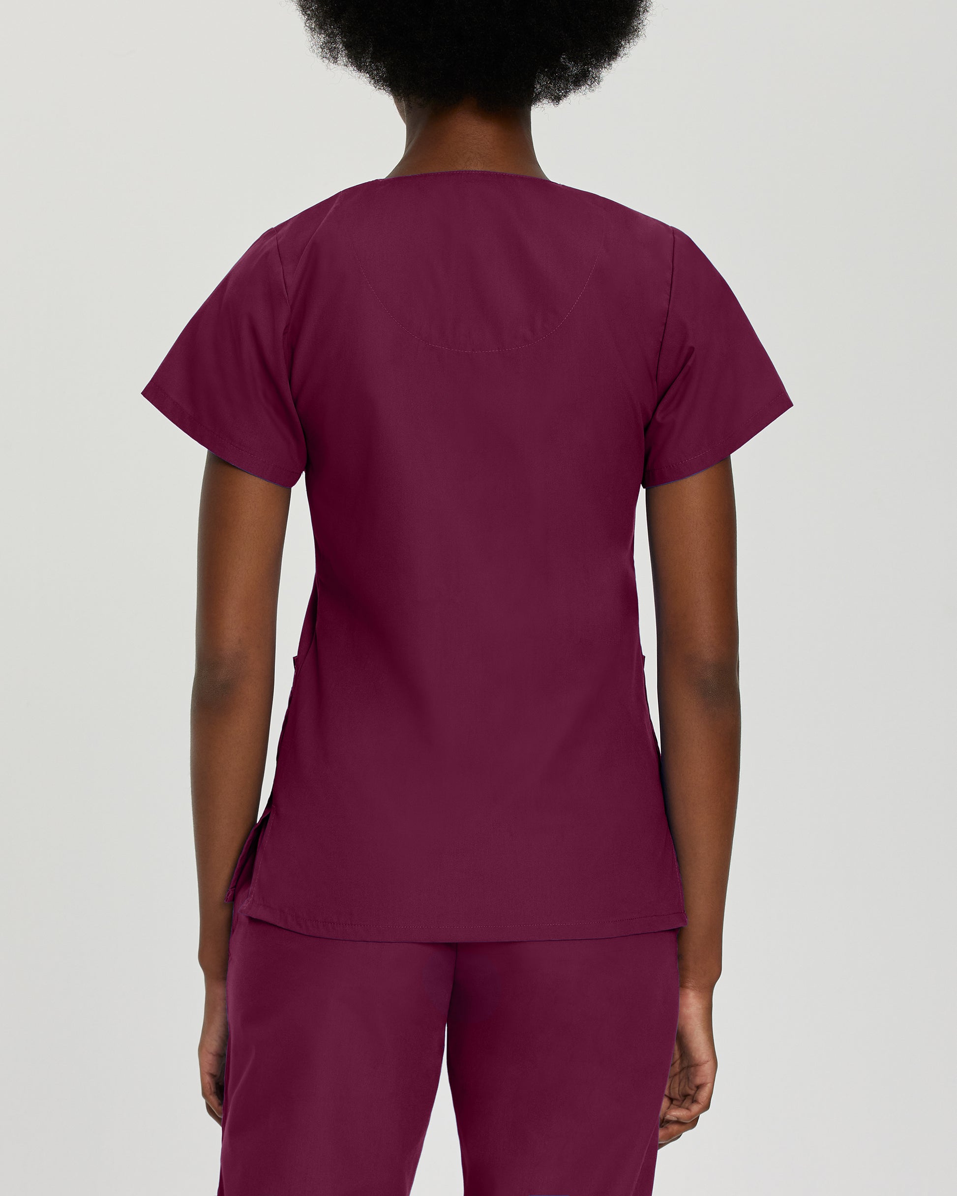 Essentials 8232 Women's 4 Pocket V Neck Scrub Top Wine Image