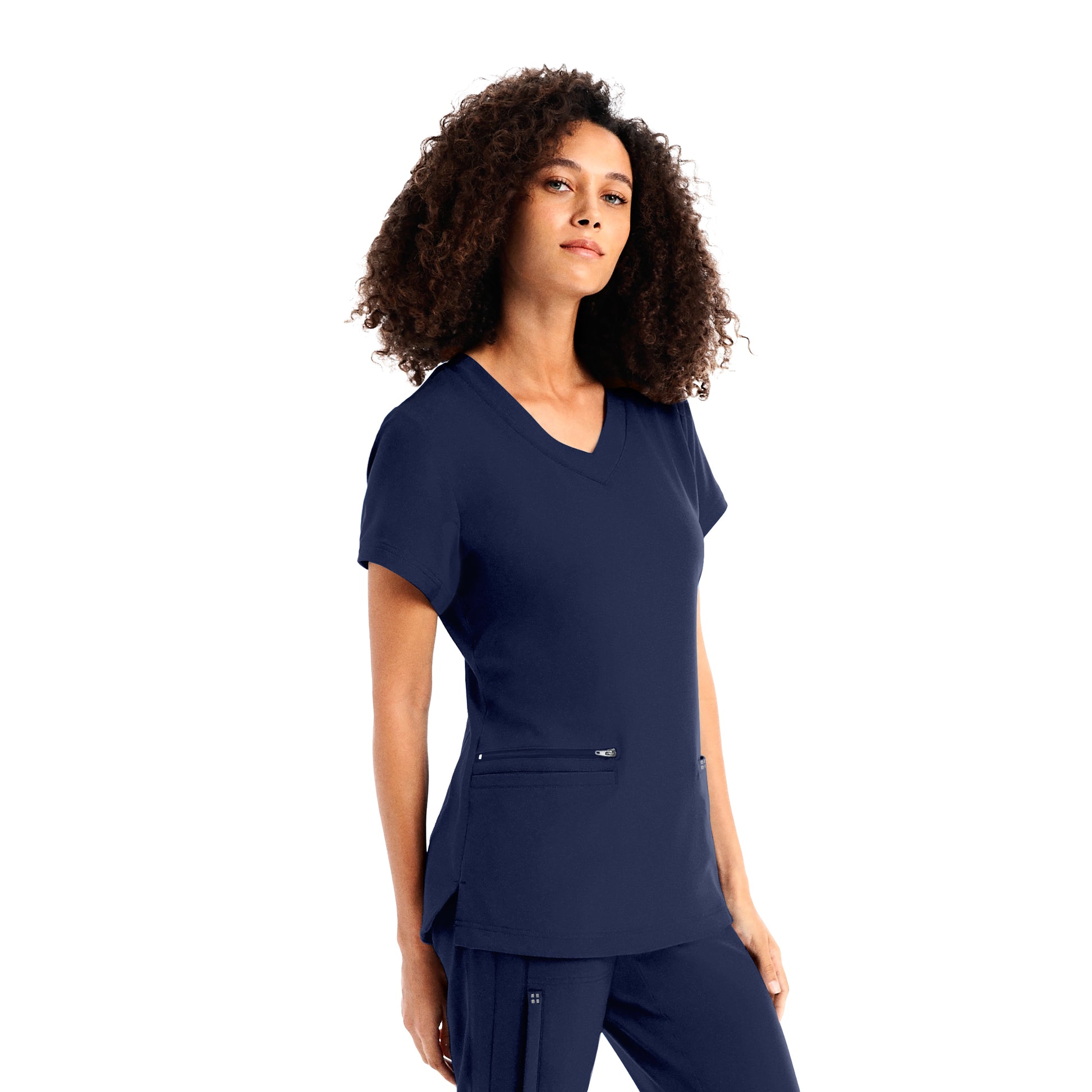 CRFT WT127 Women's 3 Pocket V Neck Scrub Top Navy Image