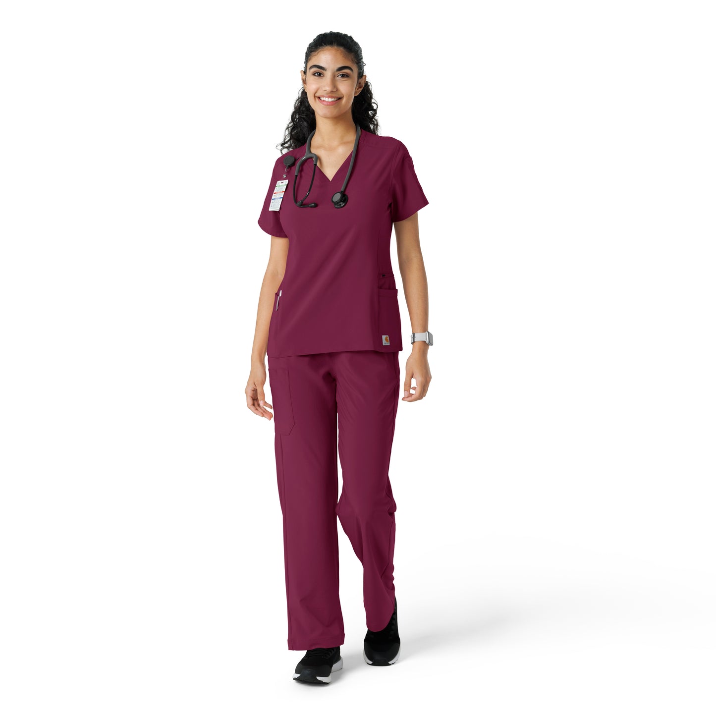 Force Cross-Flex C13310 Knit Panel Scrub Top Wine Model Image Front | Carhartt