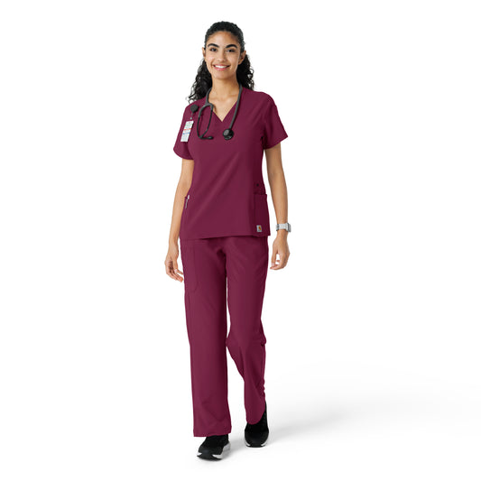 Force Cross-Flex C13310 Knit Panel Scrub Top Wine Model Image Front | Carhartt